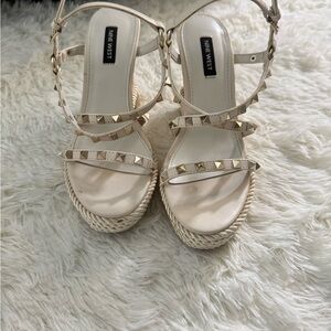 Nine West Cream Espadrille Sandals with Studded Straps